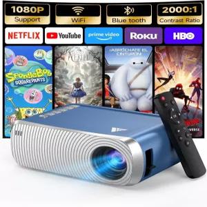 WiFi와 블루투스를 지원하는 미니 프로젝터 용 Antmap 휴대용 영화 1080P 내장 스피커 홈시어터용 소형 TV