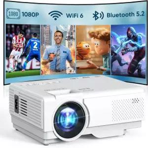 WiFi와 블루투스를 지원하는 NISOO 미니 프로젝터 1080P 야외용 영화 2웨이 스피커 홈시어터 휴대폰/PC/TV