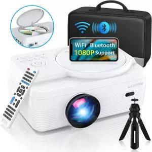 DVD 플레이어 내장 풀 HD WiFi 블루투스 프로젝터 12000LM 1080P 지원 야외 영화 상영용 휴대용 미니