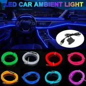 1/2/3/4/5M LED 장식 램프 네온 케이블 스트립 차량용 USB 실내 조명 파티 분위기 다이오드 주변