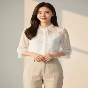 조이너스 도트 패턴 시스루 블라우스JABU4-WRB100 1401540