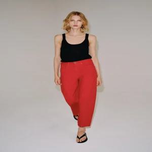 ZARA ZW 컬렉션 릴랙스드 미드 라이즈 청바지 - 레드 8246/245/600