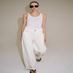 ZARA ZW 컬렉션 미드라이즈 배기 청바지 - 스크래치 화이트 5216/240/251