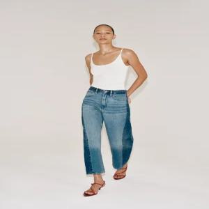 ZARA ZW 컬렉션 앵클 릴랙스드 미드라이즈 패치워크 청바지 - 블루 4001/246/400