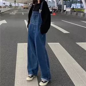 점프 슈트 수트 멜빵 바지 여성 여자 청바지 데님 오버롤 조절 가능 스트랩 주머니가 있는 레트로 복고풍