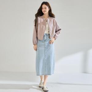 슈슈 여성 이른 봄 핑크 하이넥 스트링 PU가죽 숏 가죽 코트 캐주얼 점퍼 DL