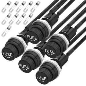 Joinfworld 패널 마운트 퓨즈 홀더 5x20mm 12V DC 250V AC 스크류 캡 및 프리 솔더링 와이어 패스트 블로우