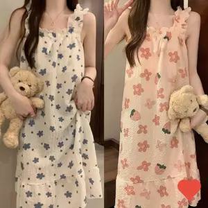 목욕용품 면 잠옷 원피스 가슴 패드 내장형 샤워가운 목욕