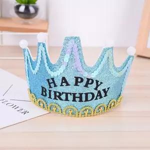 부직포 글리터 LED생일 왕관 머리띠(스카이블루) 머리띠 생일머리띠