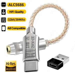 ALC5686 USB-C to 3.5mm 오디오 어댑터 헤드폰 앰프 HiFi DAC 32bit/384Khz 디코더 타입-C 컨버터  호환용