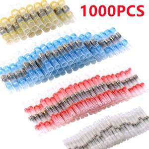 1000/100PCS 방수 열 수축 버트 와이어 커넥터 주석 도금 구리 솔더 씰 터미널 슬리브 스플 라이스