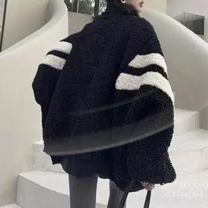여자 2컬러 두줄 배색 박시핏 겨울 하이 뽀글이점퍼