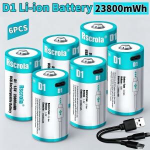 1.5V 23800mWh USB 충전식 D 사이즈 배터리 LR20 셀 리튬 (가스레인지 온수기 손전등 라디오용)
