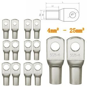 20PCS 4-25mm 구색 주석 도금 구리 매트 카펫 러그 링 압착 단자 배터리 와이어 용접 케이블 커넥터 키트