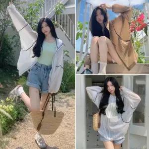 빅사이즈 오버핏 시스루 후드 바람막이 점퍼