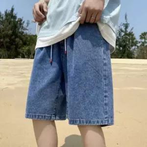 빅사이즈 남녀공용 데님 5부 밴딩 버뮤다 반바지
