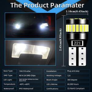 2pcss T10 W5W 24LED   194 168 전구 5W5 12V 슈퍼 밝은 자동차 인테리어 사이드 라이트 번호판 램프 화이