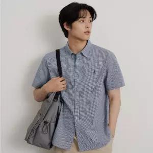 시어서커 마이크로 깅엄 반소매 셔츠 - 네이비 (BC6465C42R)