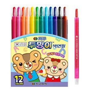 12색 학용품 색연필 학교 준비물 신학기 관공서 지구화학 투명이 JMds 돌돌이 캐릭터
