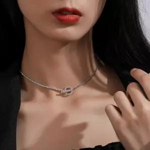 [국내제작]올 크리스탈 큐빅 3mm 테니스 초커 토글바 네크리스 목걸이