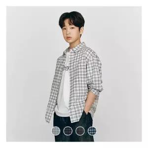 [지오다노 주니어]03045510 시어서커 코튼 체크 루즈핏 셔츠
