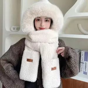 올인원 밍크퍼 머플러 모자
