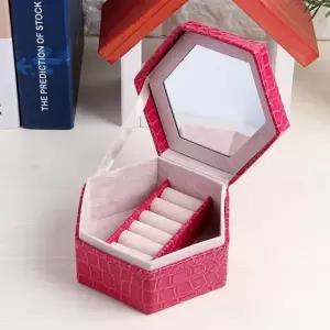 TBZ 인조가죽 귀걸이정리 악세사리함 장미 육각형 보석함-색상랜덤