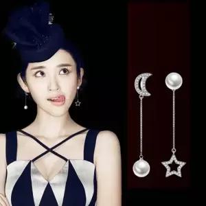 쉘 원석비즈 진주 은침 언발런스 귀걸이 TBZ 옥귀걸이 지르코니아 AAA 별 달