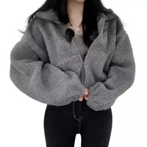 뽀글이 여성 후리스 숏 집업 플리스 크롭 하이넥 양털 자켓 기모 점퍼 아우터