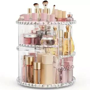 다이아몬드 회전식 정리함 DIY 조절 가능한 레이어 스킨케어 보관함 브러쉬 홀더가 있는 진열 케이스