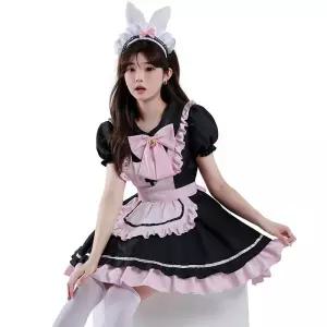 블랙 핑크 소녀 고양이 리본 소프트 드레스 코스프레 원피스