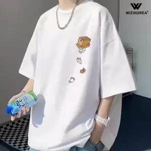 위즈아이 남성 오버핏 프린팅 반팔티 여름 레터링 스트릿 루즈핏 캐주얼 그래픽 티셔츠 WI076T