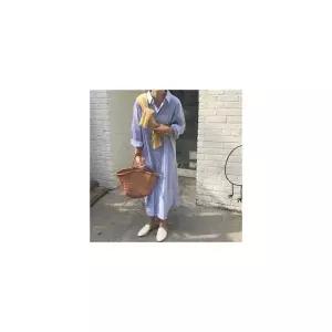 [하프클럽/골피아]스트라이프 셔츠 롱 원피스 오버핏 임산부 빅사이즈