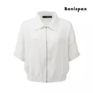 [보니스팍스(여성의류)]베이직 린넨 카라 밴딩 집업 반팔 자켓 (XO2JK007L0)