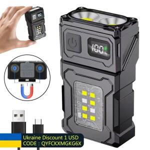 미니 USB 충전식 LED 손전등 휴대용 마그넷 손전등 슈퍼 밝은 캠핑 랜턴 사이드 COB 비상등