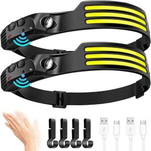 COB LED 헤드램프 램프 배터리 내장 USB 충전식 손전등 야외 캠핑 낚시 센서 헤드라이트