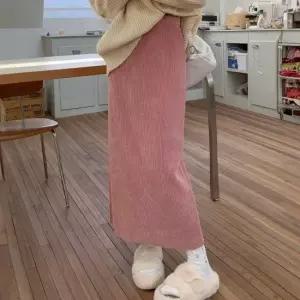 데이트룩 모던 여자 세로 골지 코듀로이 일자핏 롱스커트