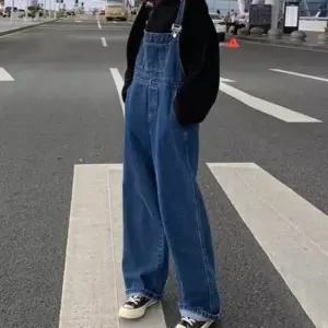 멜빵 여성 넒은 패션 통바지 귀여운 청 데님
