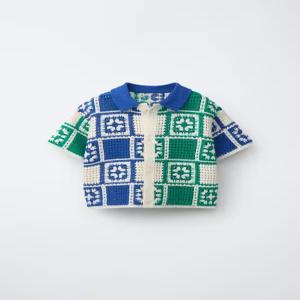 ZARA 크로셰 모자이크 니트 셔츠 - 크림 / 블루 2756/499/080 491274