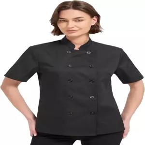 TOPTASK 셰프 코트 여성용 반팔 경량 블랙 재킷 주방·레스토랑·베이커리용 유니폼