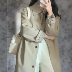 여성 콘트라스트 허리띠 소매 롱 트렌치 환절기 코트