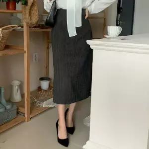 여성 롱 모직 슬릿 옆면 스커트 치마 골덴 코듀로이