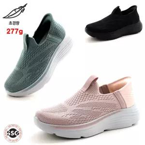 [서서신는 초경량 277g 푹신한 키커보이는 고무창 5cm] 가볍고 발볼편한 쿠션감좋은 니트스판 여성 워킹 런닝 끈없는 슬립온 키높이 운동화 SJ-5601