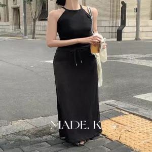 르솜 홀터넥 나시 맥시 롱스커트 세트 투피스 여름 레이어드 무지나시 롱치마 h라인 데이트룩 데일리룩