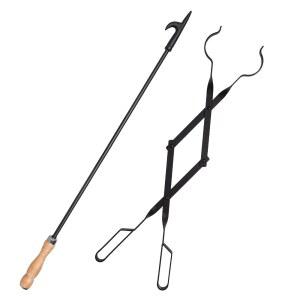 튼튼한 81 3cm 32인치 길이의 벽난로 블랙 실내 캠핑 포커 실외 집게 그래버 캠프파이어 마감 도구 화덕 통나무 스틱 66cm 방지 26인치 세트