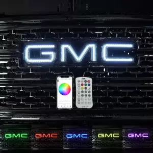 RGB 헤일로 키트 GMC 전면 엠블럼에 맞는 다색 LED 로고 - 2007-2018 시에라 모델용 조명 트럭 교체용