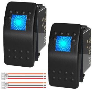 Joinfworld 해양용 로커 스위치 12V 24V 점등 12볼트 20A 파란색 LED 3핀 SPST 켜기/끄기 방수 보트, UTV, RZR, ATV, 자동차용 - 2개입