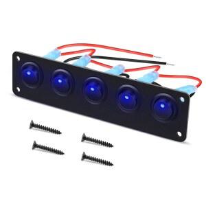 닐라이트 5개 그룹 3핀 로커 스위치 패널 온/오프 SPST 토글 | 12V / 20A 24V 10A LED 라이트 바용 사전 배선, 뒷바퀴 라이트, 자동차, 트럭, RV, 보트, 4X4용, 파란색