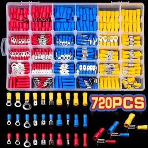 펜홀단자 280480720PCS 케이블 러그 구색 키트 와이어 커넥터 세트 압착 절연 암수 플랫 전선 단자
