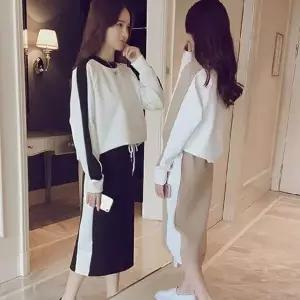 [하프클럽/골피아]배색스커트셋트  치마세트 미디스커트 라운드티 남자긴